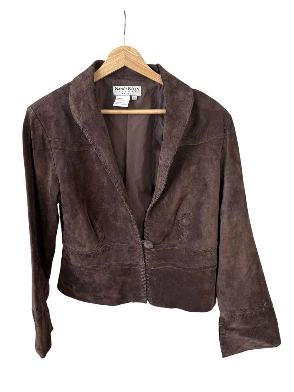 Vtg y2k Nancy Bolen Brown Suede Collar Jacket blazer women petite medium western